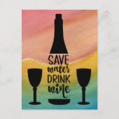 Rett Wasser trinken Wein Schwarze Flasche Zwei Glä Postkarte (Vorderseite)