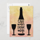 Rett Wasser trinken Wein Schwarze Flasche Zwei Glä Postkarte (Vorne/Hinten)
