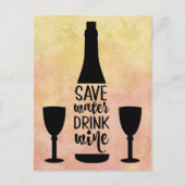 Rett Wasser trinken Wein Schwarze Flasche Zwei Glä Postkarte (Vorderseite)