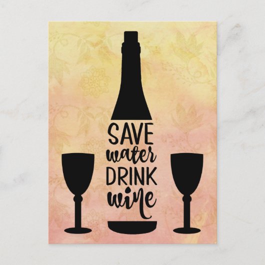 Rett Wasser trinken Wein Schwarze Flasche Zwei Glä Postkarte (Vorderseite)