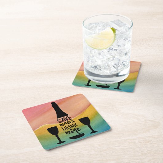 Rett Wasser trinken Wein Schwarze Flasche Zwei Glä Rechteckiger Pappuntersetzer (Vor Ort)