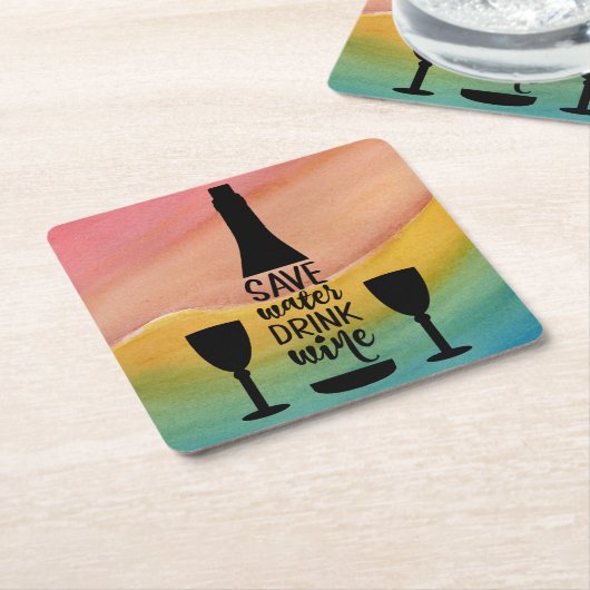 Rett Wasser trinken Wein Schwarze Flasche Zwei Glä Rechteckiger Pappuntersetzer (angewinkelt)