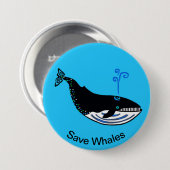 Rett WHALES - gefährdetes Tier - Ozeanblau Button (Vorne & Hinten)