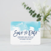 RETTE DAS DATUM MITZVAH moderne aqua blaue Wasserf Save The Date (Stehend Vorderseite)