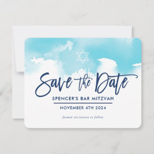 RETTE DAS DATUM MITZVAH moderne aqua blaue Wasserf Save The Date