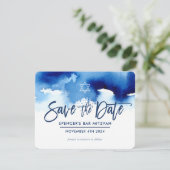 RETTE DAS DATUM MITZVAH moderne dunkelblaue Wasser Save The Date (Stehend Vorderseite)