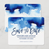 RETTE DAS DATUM MITZVAH moderne dunkelblaue Wasser Save The Date (Vorne/Hinten)
