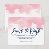 RETTE DAS DATUM MITZVAH moderne hellrosa Wasserfar Save The Date (Vorne/Hinten)