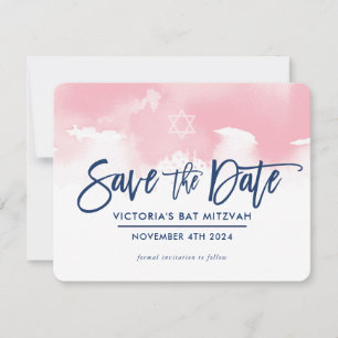 RETTE DAS DATUM MITZVAH moderne hellrosa Wasserfar Save The Date