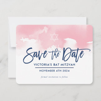 RETTE DAS DATUM MITZVAH moderne hellrosa Wasserfar Save The Date