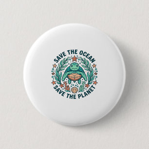 Rette die Ozean-Meeres-Schildkröte Vintage-Gravur- Button