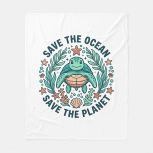 Rette die Ozean-Meeres-Schildkröte Vintage-Gravur- Fleecedecke
