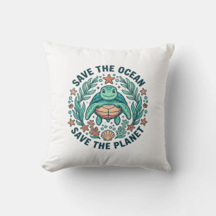 Rette die Ozean-Meeres-Schildkröte Vintage-Gravur- Kissen