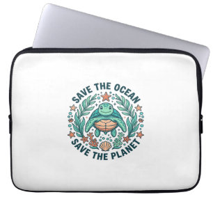 Rette die Ozean-Meeres-Schildkröte Vintage-Gravur- Laptopschutzhülle