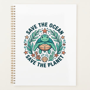 Rette die Ozean-Meeres-Schildkröte Vintage-Gravur- Planer