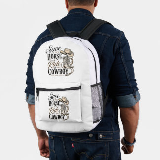 Rette ein Pferd, reite einen Cowboy Bedruckter Rucksack