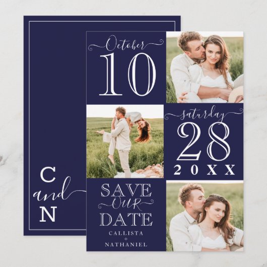 Rette unser Date Moderne Typografie Monogramm Foto Save The Date (Vorne/Hinten)