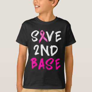 Rette zweite 2. Basis rosa Band lustige Brust T-Shirt