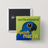 Retten Sie den gefährdeten HyazintheMacaw Button (Vorne & Hinten)