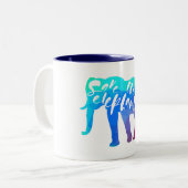 Retten Sie die Elefanten. Kalligraphie, grafische Zweifarbige Tasse (Vorderseite Links)