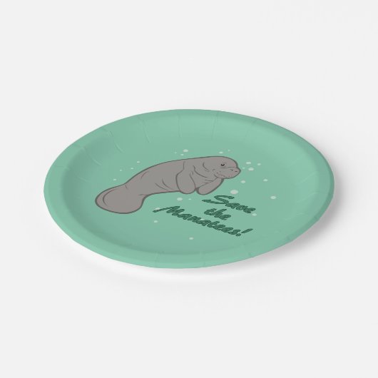 Retten Sie die Manatis! Pappteller (Schrägansicht)