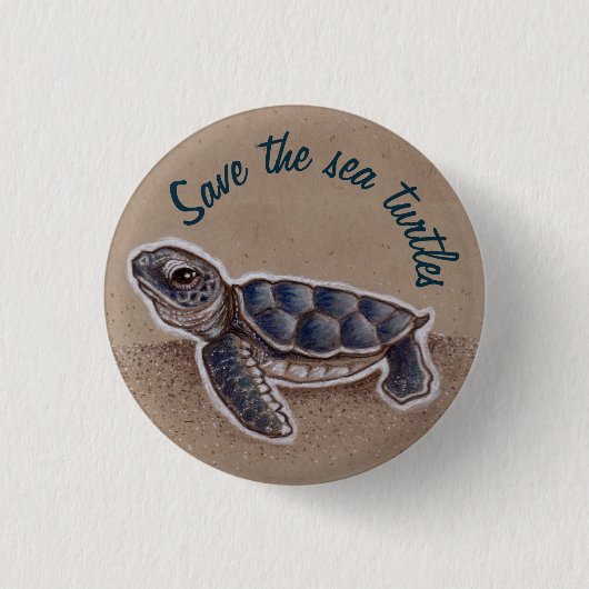 Retten Sie die Seeschildkröten Button (Vorderseite)