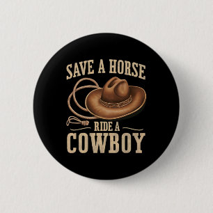 Retten Sie eine Pferdereifahrt Ein Cowboy Der Sonn Button