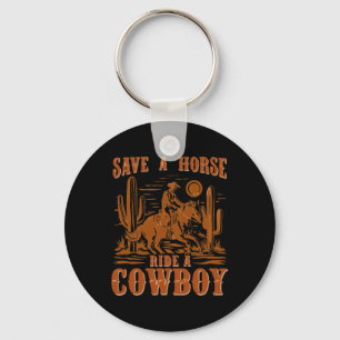 Retten Sie eine Pferdereifahrt Ein Cowboy Der Sonn Schlüsselanhänger