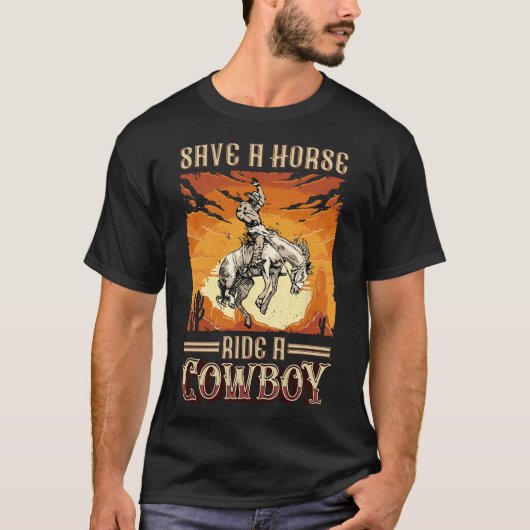 Retten Sie eine Pferdereifahrt Ein Cowboy Western T-Shirt (Vorderseite)