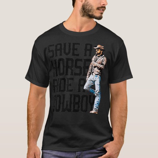 Retten Sie einen Pferdereiten Ein Cowboy Rip Funny T-Shirt (Vorderseite)