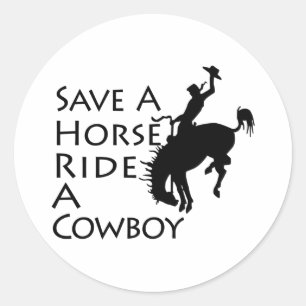 Retten Sie einer Pferdefahrt einen Cowboy Runder Aufkleber