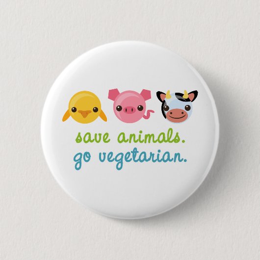 Retten Sie Tiere gehen Vegetarier Button (Vorderseite)