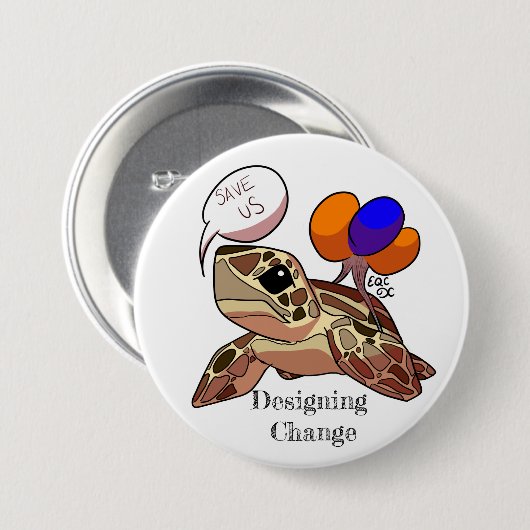 "Retten Sie uns" Seeschildkröte Button (Vorne & Hinten)