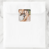 Retten unser Date White Overlay Wedding Foto Custo Quadratischer Aufkleber (Tasche)