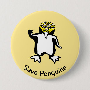 Rettend PENGUINS - Gefährdete Tiergrafik - Gelb Button