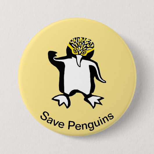Rettend PENGUINS - Gefährdete Tiergrafik - Gelb Button (Vorderseite)