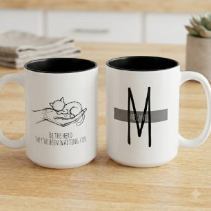 Retter-Katze Adoption Zitat Hand Illustration Zweifarbige Tasse