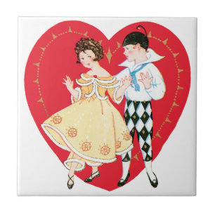 Retter Valentinstag, Vintage-Harlekin und Herz Fliese
