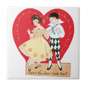 Retter Valentinstag, Vintage-Harlekin und Herz Fliese