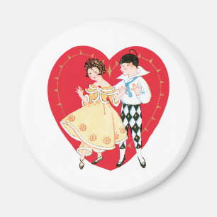 Retter Valentinstag, Vintage-Harlekin und Herz Magnet