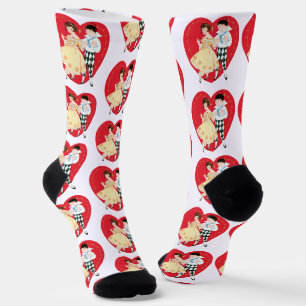 Retter Valentinstag, Vintage-Harlekin und Herz Socken