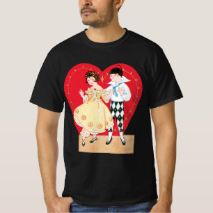 Retter Valentinstag, Vintage-Harlekin und Herz T-Shirt