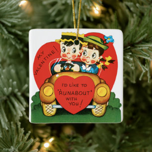 Retter Valentinstag, Vintage Junge und Mädchen im  Keramikornament
