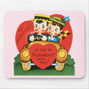 Retter Valentinstag, Vintage Junge und Mädchen im  Mousepad