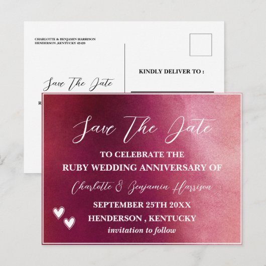 Rettet das Datum 40. Rubinhochzeit-Jubiläum Postkarte (Vorne/Hinten)