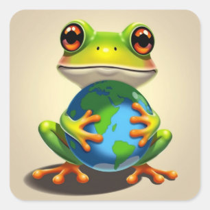Rettet den Planeten-Frosch Quadratischer Aufkleber