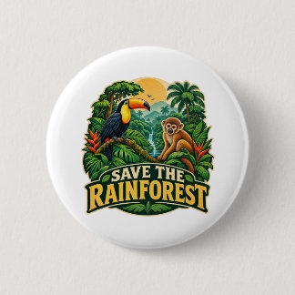 Rettet den Regenwald Vintage Tropische Tierwelt Button