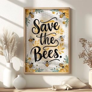 Rettet die Bienen Blumen- und Honigwaben-Wandkunst Poster