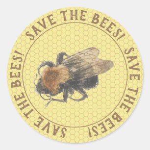 Rettet die Bienen Vintage Honigbiene & Honigwabe Runder Aufkleber