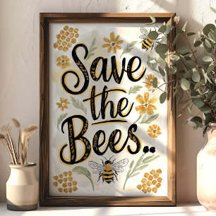 Rettet die Bienen Wabenblume Naturschutz Kunst Poster